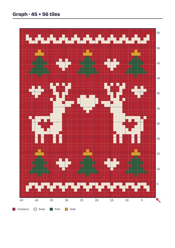 Reindeer Hearts C2C Blanket PDF, page 3: Full-page graph, 45 × 56 tiles